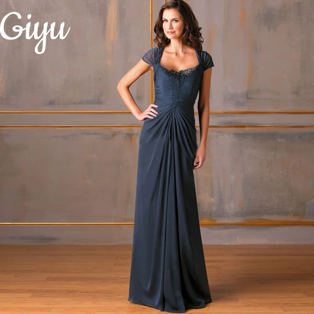 

Giyu 2025 платья для матери невесты 2025 шифоновое трапециевидное платье с круглым вырезом по индивидуальному заказу плиссированное свадебное платье с бисером Vestidos de Gala