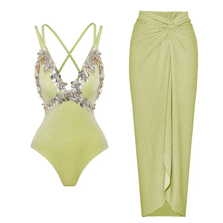 Sexy Bikini Set 2025 Women Push Up Skirt Shinny Two Piece Swimsuit Beachwear Monokini Brazilian Bathing Suit Backless Swimwear