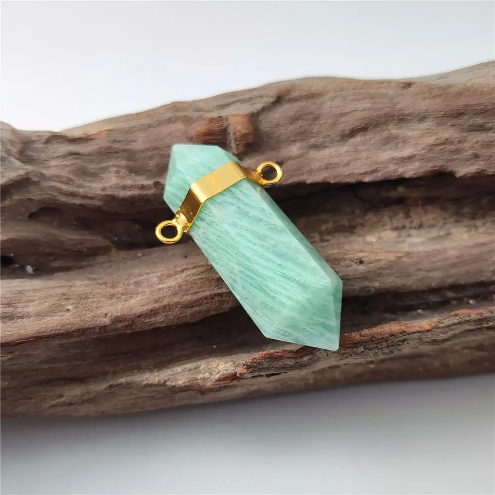 FUWO 1PCS Natural Amazonite Pendant, Handmade Double Point Healing Crystal Accessories For Necklace Making PD453