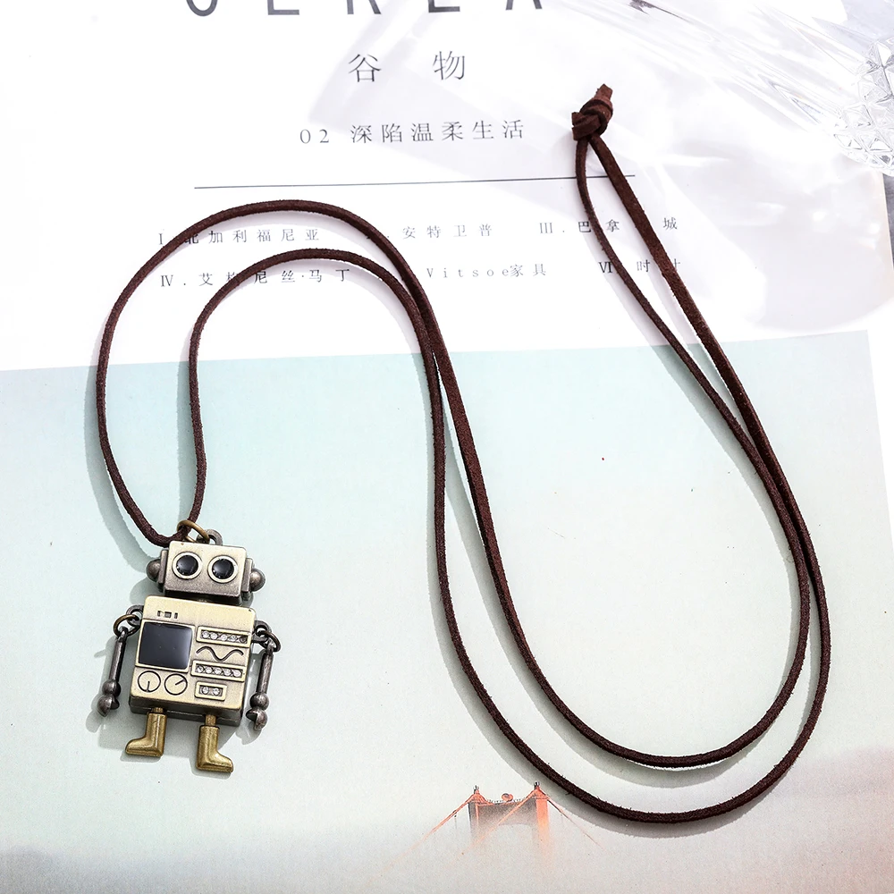 Vintage Long Gold Color Robot for Women Pendant Jewelry Suspension Chains Necklace & Pendants Korean Fashion 2023 New in Chokers