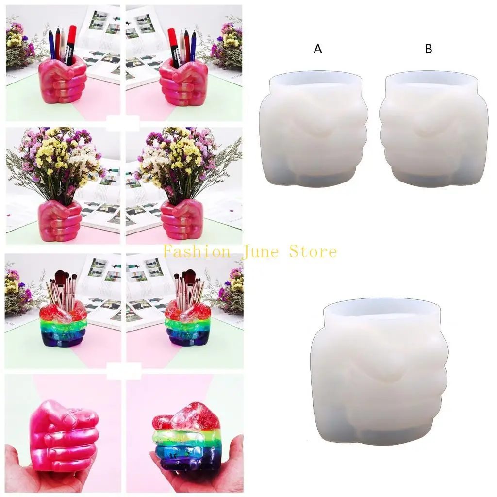 

N5KA Fist Pen Holder Epoxy Resin Mold Vase Flower Pot Silicone Mould DIY Crafts Makeup Brushes Storage Box Mold Home Decorations
