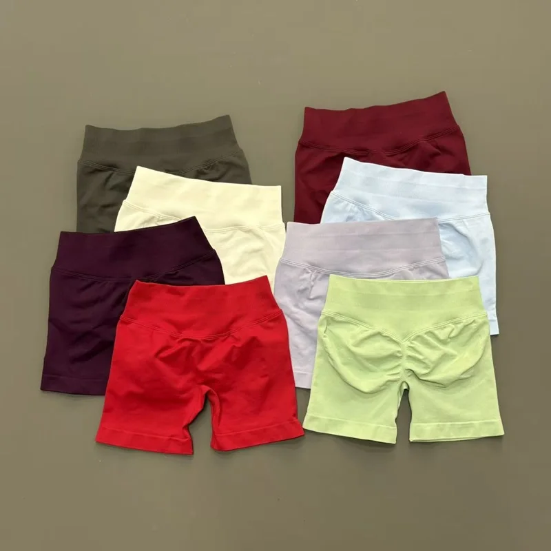 Women Seamless Gym Shorts Scrunch Butt High Waist Tummy Control Yoga Shorts Bicycle Running Fitness Workout Sports Sportswear