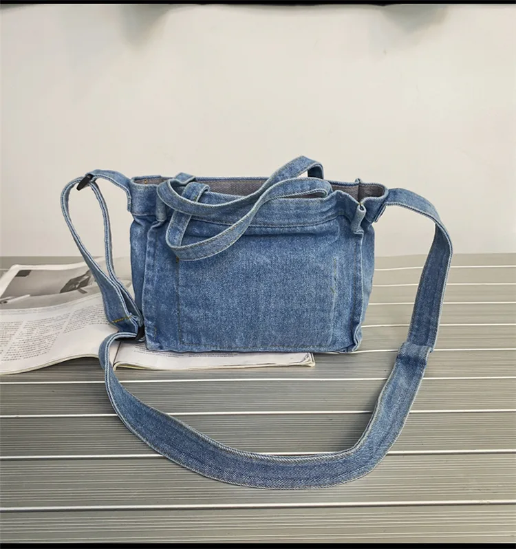 Denim Messenger Bag Causal Small Square Shoulder Bag For Men And Women Simple Denim Crossbody Bag