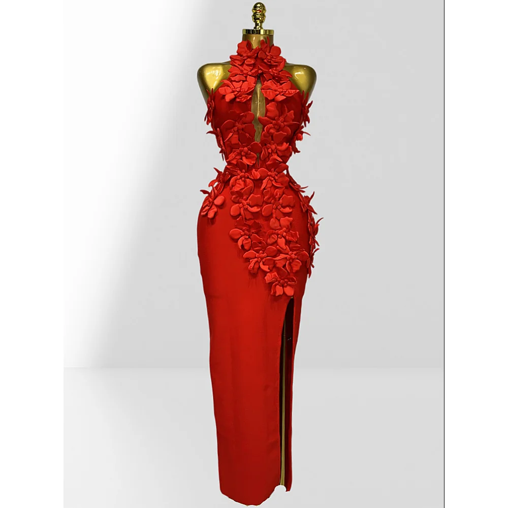 

customization High Neck Evening Dresses Backless Sleeveless Side Slit Floor-Length Prom Gow Women's Party Dress Top Fashion