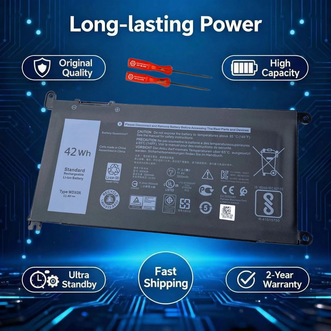 New WDXOR Laptop Battery For Dell Inspiron 15 7000 7560 5538 5567 5568 P61F 14 7460 5468 7569 7472 7570 7560 WDX0R T2JX4 3CRH3