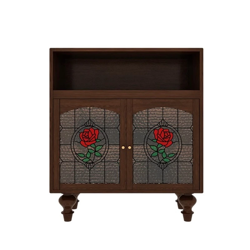 

Vintage solid wood bucket cabinet, living room sofa storage, glass painted storage cabinet, bedroom wall mounted storage cabinet