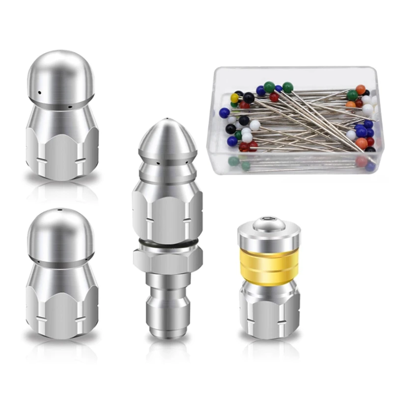 6PCS Sewer Jet Nozzle Kit Stainless Steel Sewer Jetter For Pressure Washer, Drain Sewer Cleaning Tool