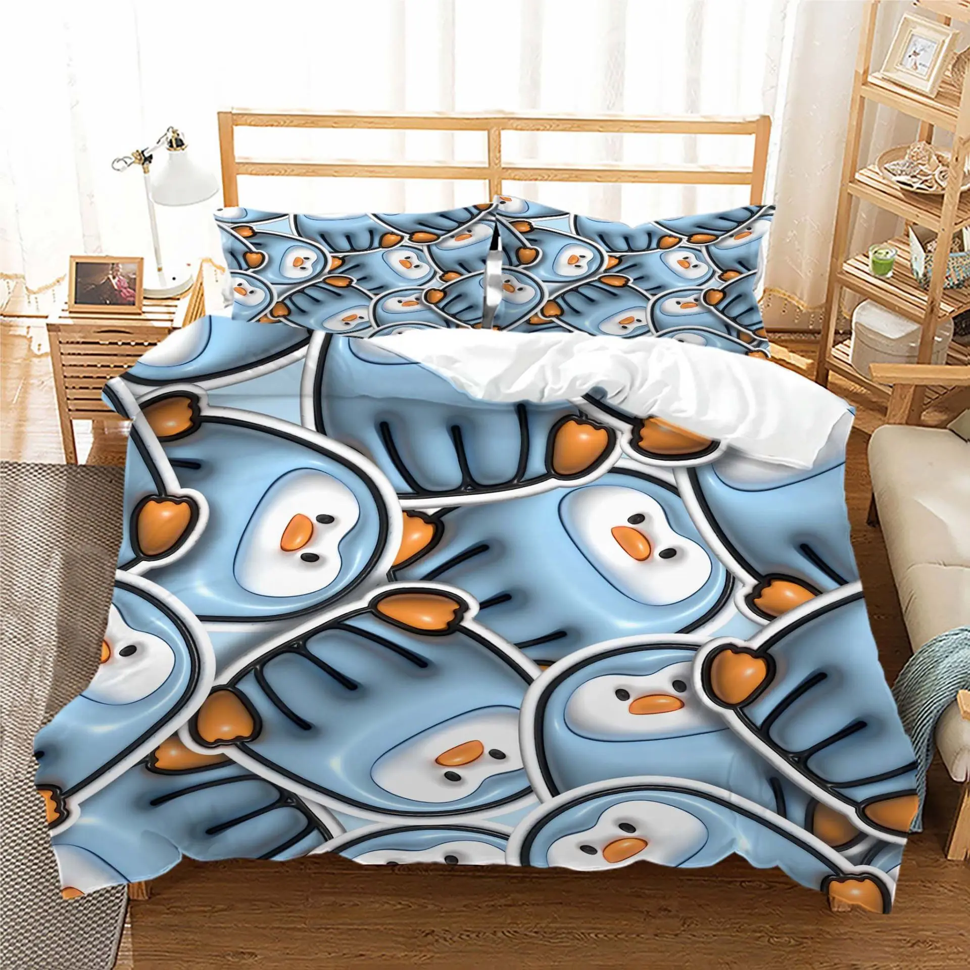 3pcs Cartoon 3d Bedding Set Blue Fantasy Style Butterfly Print Comfortable King Queen Twin Single Size Bithday Gift for Sister
