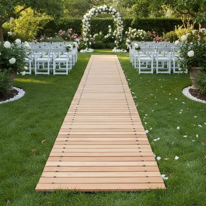 

Free Shipping-Cedar Wood Walkway 8ft x 17in For Backyard Wedding Party, Flexible Roll Out Path Wire Rope Connection Straight Gar