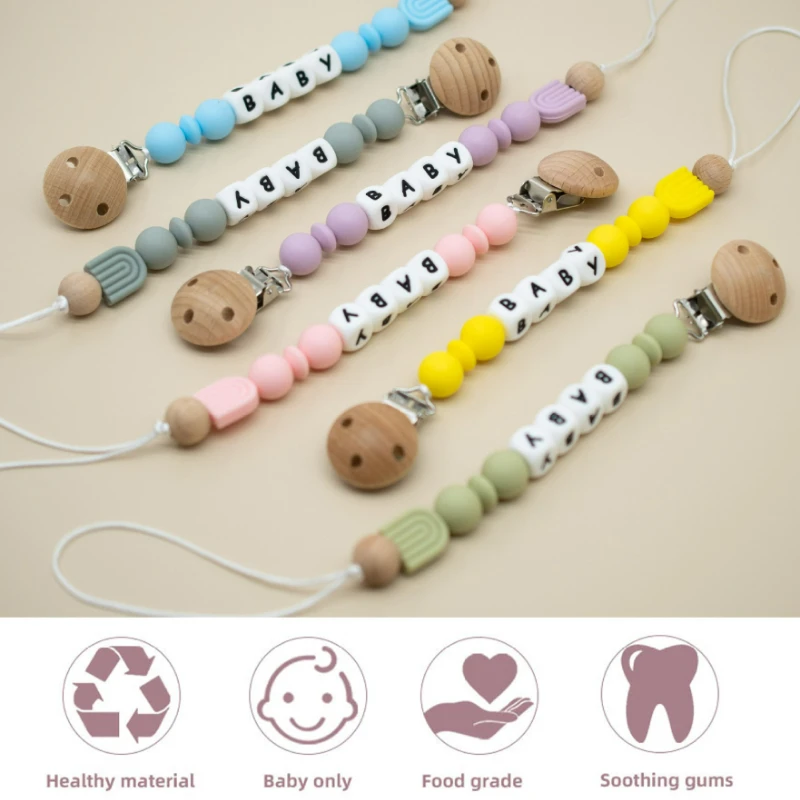 JOExtended-Attache-tétine en silicone avec nom personnalisé pour bébé, jouets de dentition, clips de support, cadeau pour nouveau-né