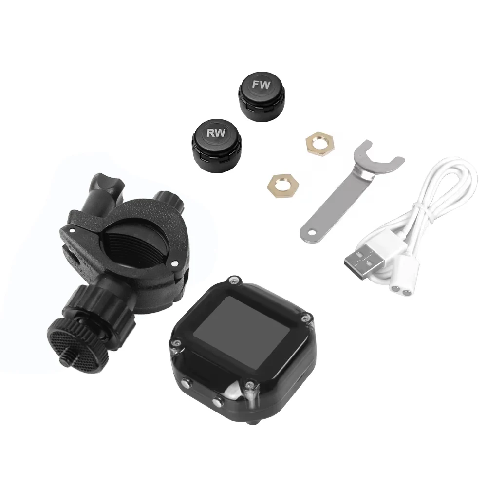 Motorcycle Wireless TPMS Real Time Alerts Waterproof LCD Display External Sensors Tire Pressure Temperature Monitoring System