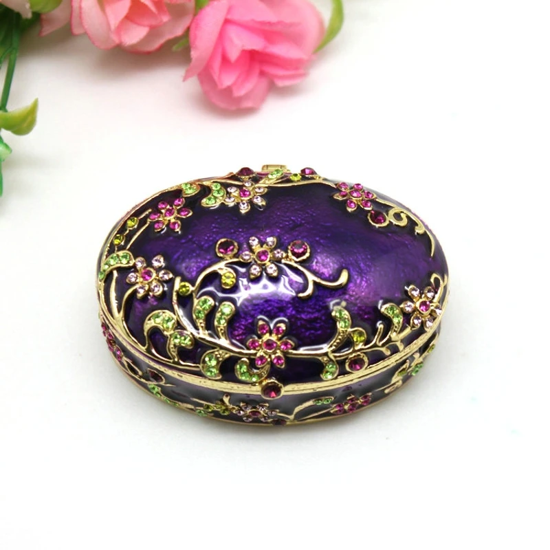 

SHINNYGIFTS Metal Enamel Trinket Box, Oval Shape Jewelry Box, Wedding Gift