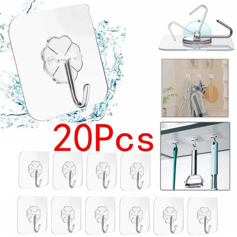 

5/10/20 Pcs Transparent Door Hook Adhesive Wall Hooks Anti-skid Traceless Heavy Duty Stick on Hook Bathroom Kitchen Wall Sticker