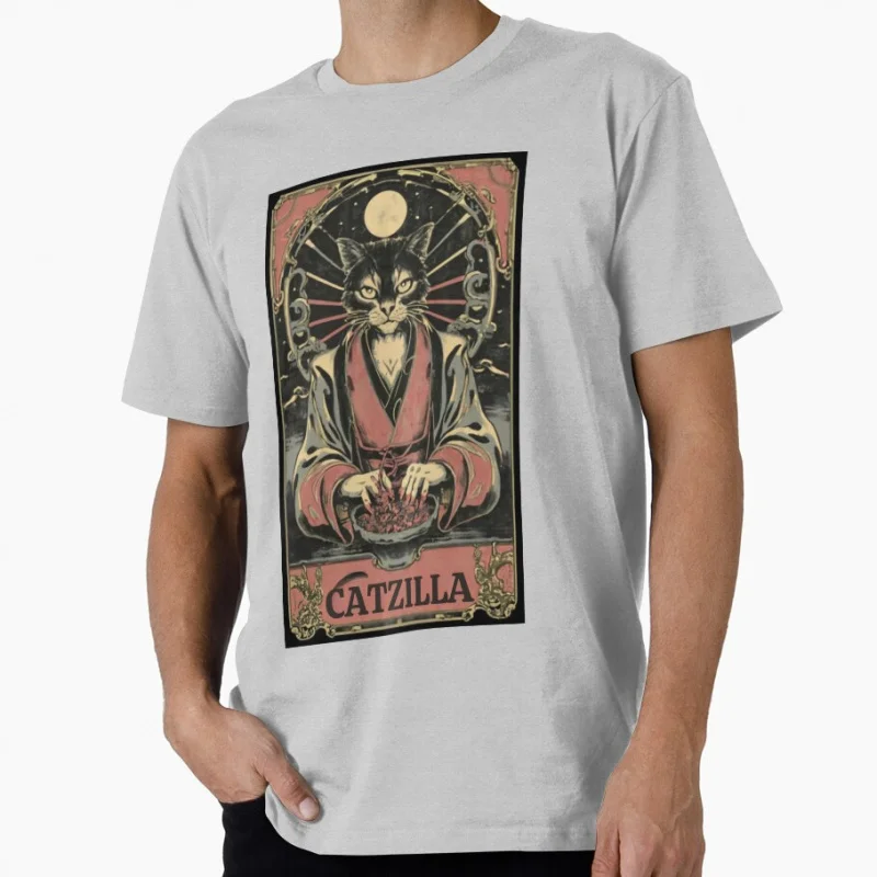 The God Catzilla Cat Monster kitty funny Gift t shirt for man 100% cotton printed y2k clothes All size Tops S-6XL cartoon Tee