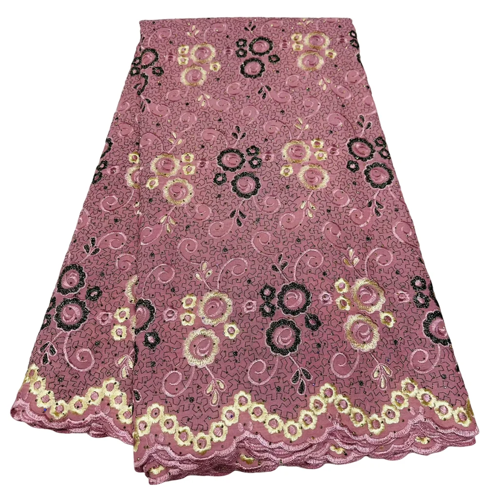 

Модные африканские хлопковые кружевные ткани Vogue Swiss Voile с камнями, 5 ярдов, для пошива женских платьев, коллекция 2026 года