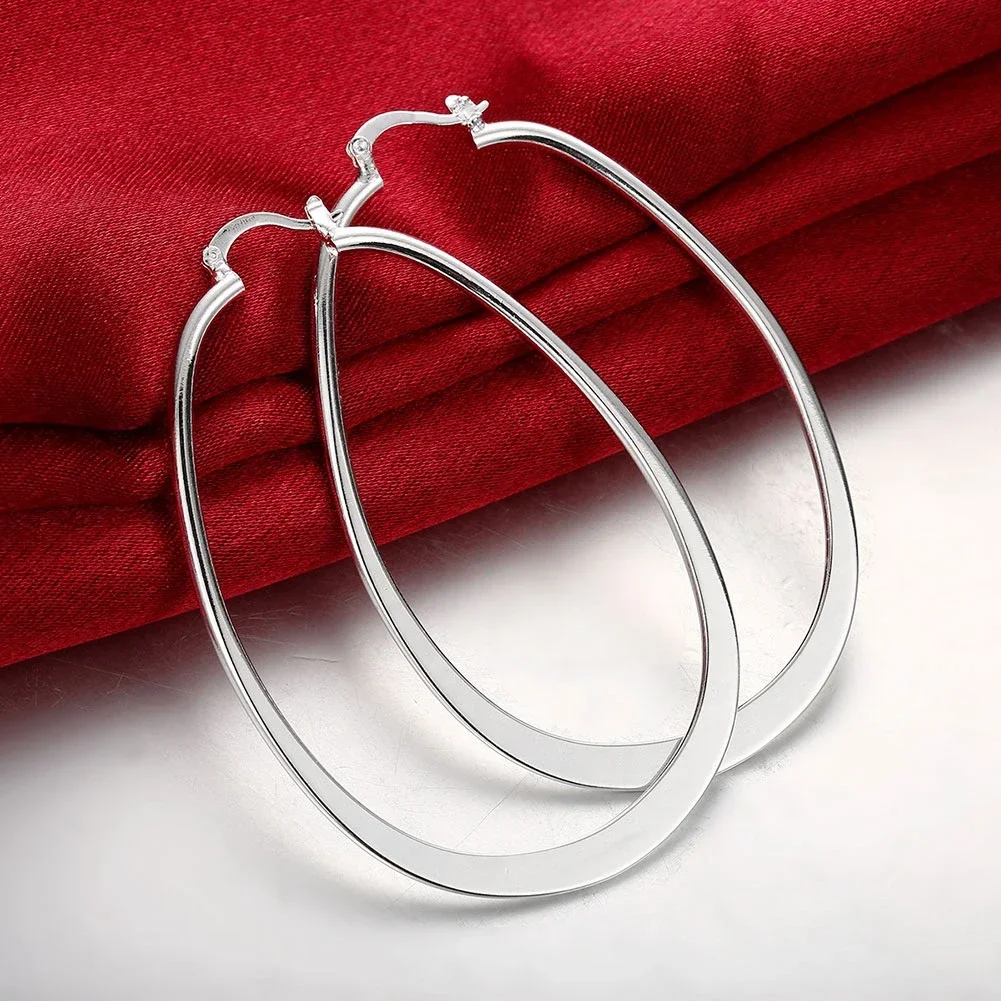

Charm 925 Sterling Silver Earring High Quality Fashion For Woman Jewelry Flat Geometry Long Big Earrings Wedding Gift