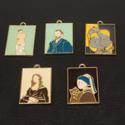 5pcs Mixed Enamel Hip Hop Style Retro Oil Painting Mural Alloy Pendant DIY Charms Jewelry Metal Accessories P252