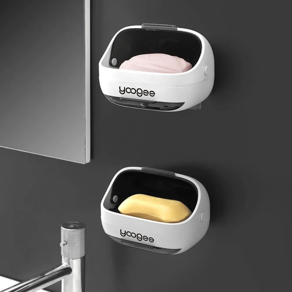 

Quality Wall Mounted Soap Box With Lid Self Adhesive Soap Dishes Box Plastic Drain Soap Holder Bathroom
