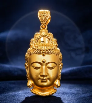 9999 gold Guanyin pendant necklace with large pendant plate, benefiting all beings in a three-dimensional, high-end style