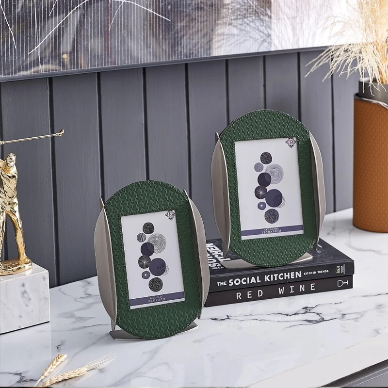 Luxury Metal Leather Photo Frame Eco-Friendly Woven Leather Picture Decor Durable Copper-Plated Living Room Display New Arrivals