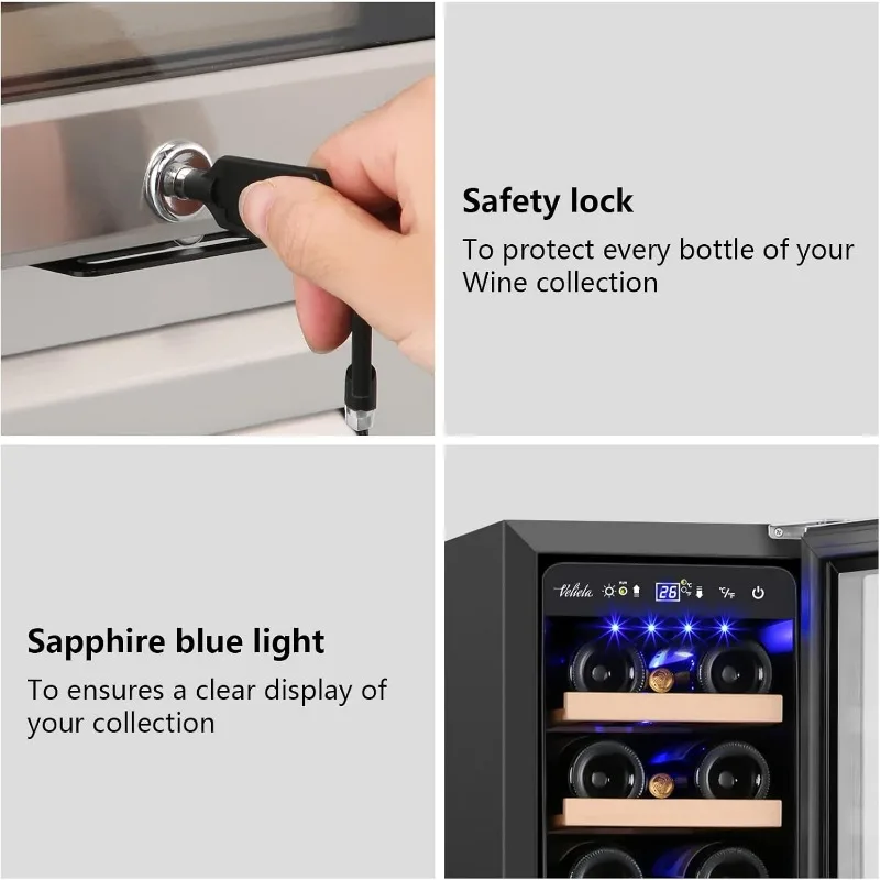 12 Inch Wine Cooler Refrigerator,Mini Wine Fridge 18 Bottle Capacity,Built-in or Freestanding Professional Wine Chiller