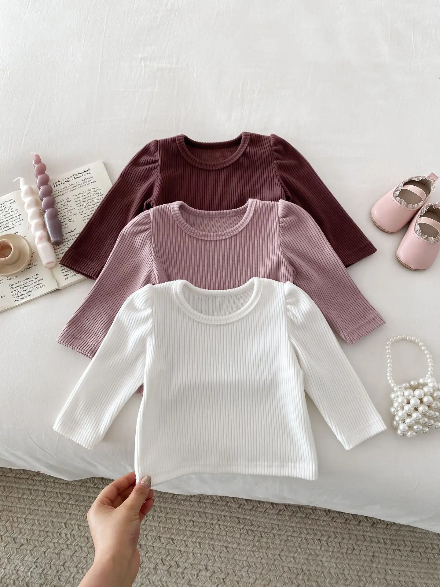 2024 Spring New Baby Girls Long Sleeve T Shirts Cotton Infant Toddler Solid Casual Pullover Kids Versatile Bottoming Shirt