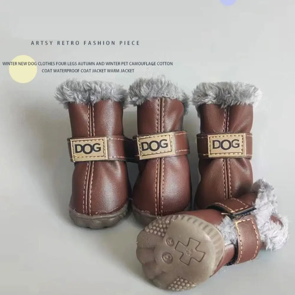 4PCS/Set Creative Waterproof Winter Pet Dog Shoes Anti-slip Dirt-proof Warm Snow Boots Cute Adjustable Pet Supplies