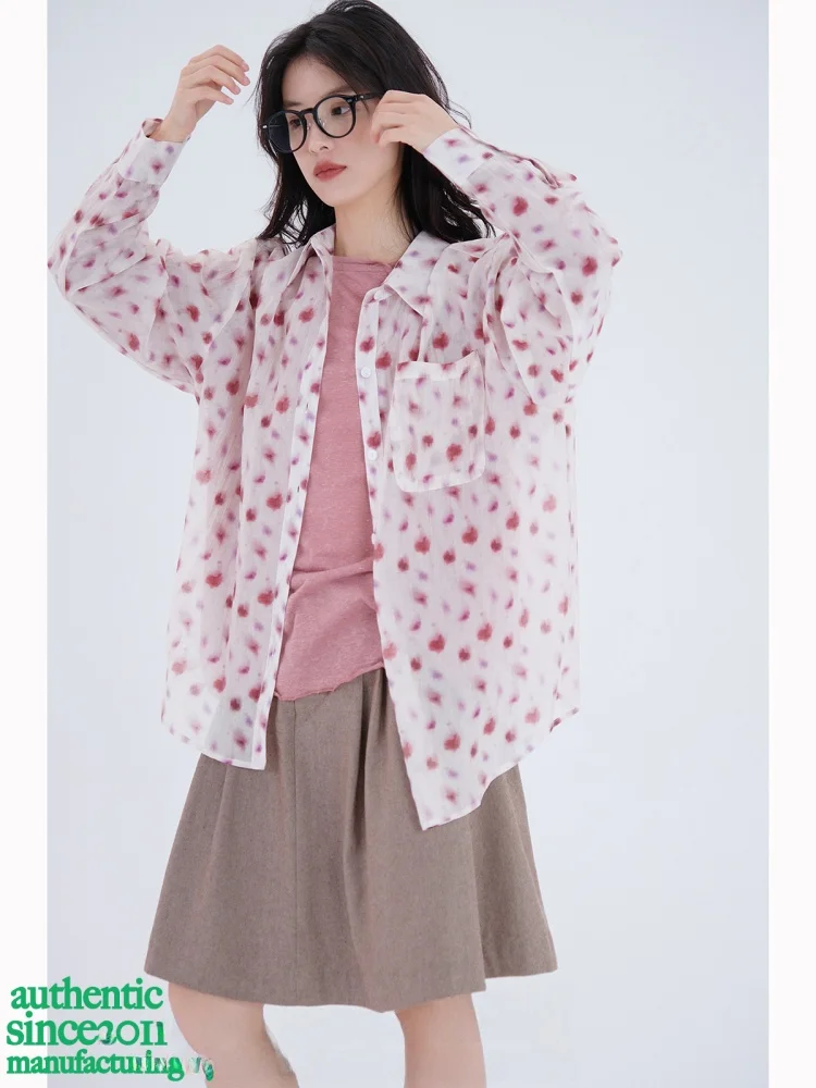 

Женская новая летняя блузка с длинным рукавом Crchild "Flower Dr" для защиты от солнца, верхняя одежда, блузка в горошек с эффектом окрашивания