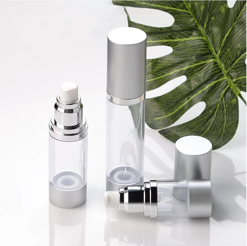 Silver Empty Cosmetic Airless Bottle 15ml 30ml 50ml Portable Refillable Plastic Pump Bottles for Liquid Lotion Essence ni184