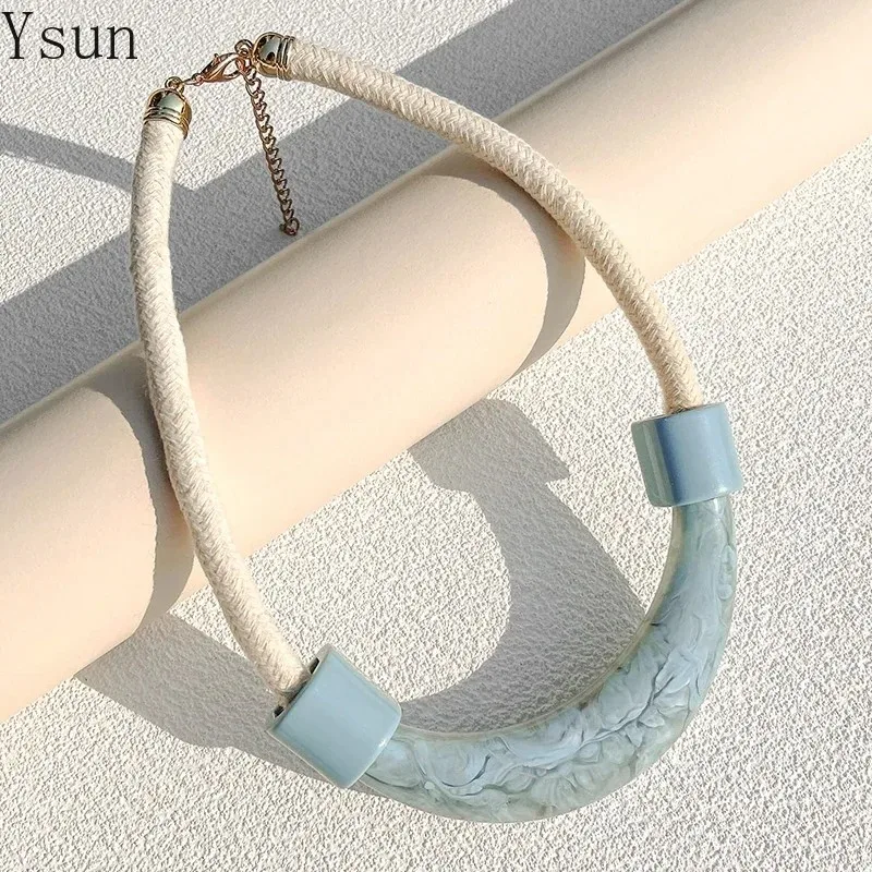 Vintage Short Rope Chain Necklaces for Women Colorful Acrylic Big Statement Chokers Necklace Fashion Engagement Jewelry Gifts