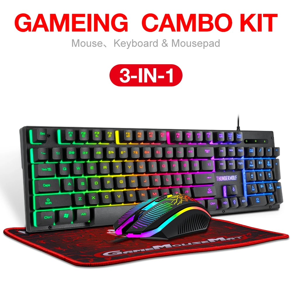 

3 In 1 SET 104 keys RGB USB Wired Gaming Keyboard And Mouse Combos With Mouse Pad