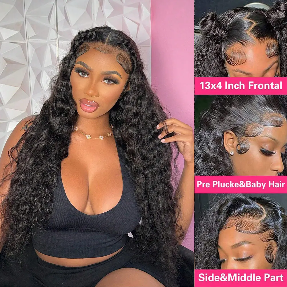 Парик из натуральных человеческих волос с прозрачной кружевной передней частью 13X4, плотность 200, естественный цвет, волнистый передний парик с кружевом, Детские волосы