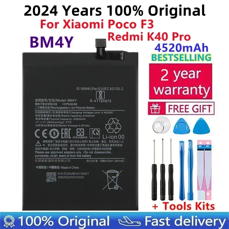 

2024 Years 100% Original 4520mAh BM4Y Battery For Xiaomi Poco F3 Redmi K40 Pro K40Pro Batteries Bateria+Tools Free Fast Shipping