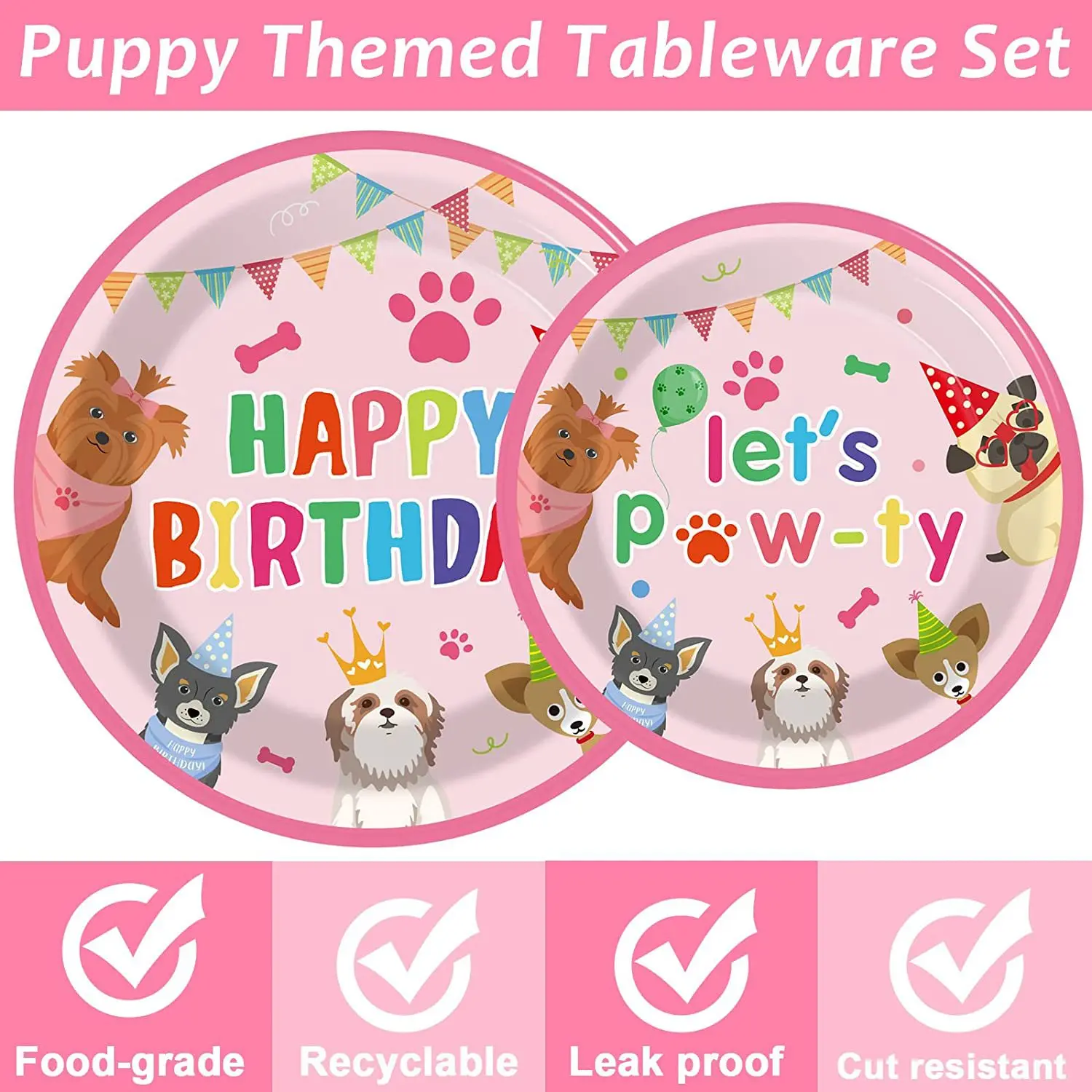 Pink Dog Paw Party Decor, Birthday, Decor, Plate, Cup, Tablecloth, Balloon, Tableware, Pet Party Decors, Baby Shower Supplies