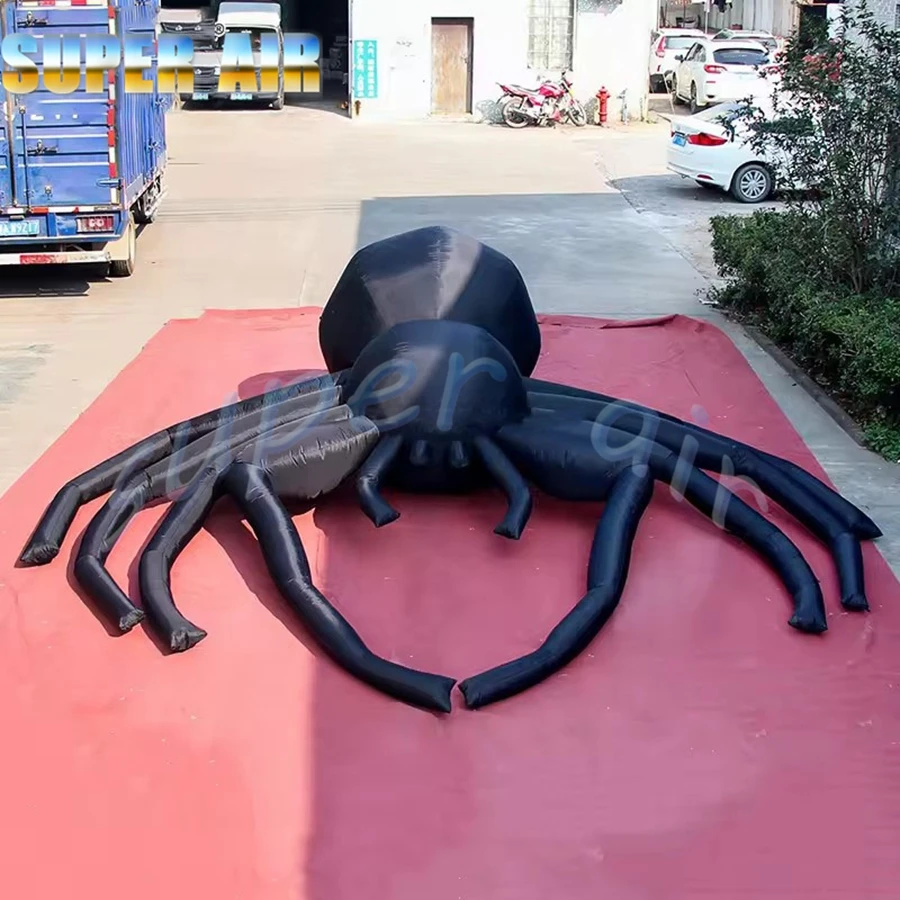 ديكور حفلات الهالوين، عنكبوت أسود مخيف قابل للنفخ مع منفاخ هواء لتزيين الاحتفال #3