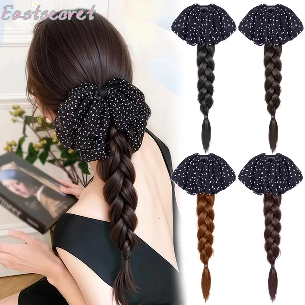 EAST Wig Braid Women Versatile Wave Dot Bow Tie Low Pony Tail Fried Dough Twists Braid Gripper Synthetic Wig Braid Pony Tail