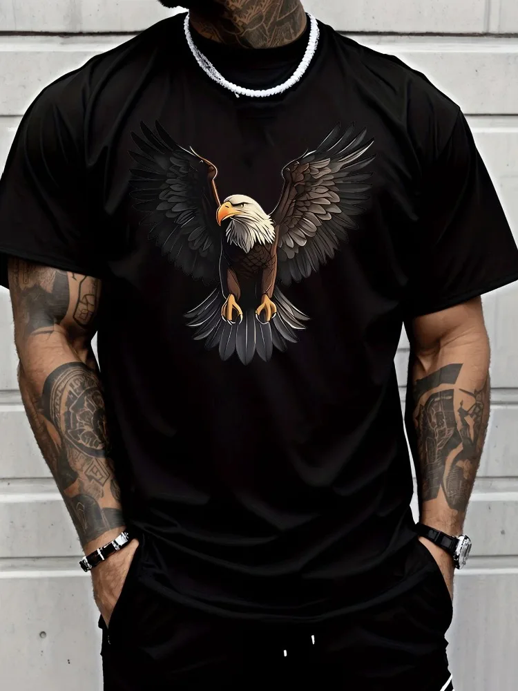 Men Soft Cotton Short Sleeve Tee Majestic Spread Wing Bald Eagle Graphic Crew Neck Loose Casual Outdoor Street Daily Wear Top
