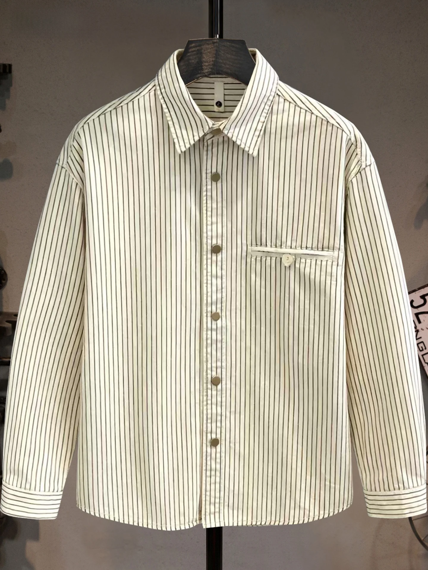 

Мужская рубашка из чистого хлопка в полоску, свободного кроя, с длинным рукавом, дышащая, не мнется, с защитой от солнца, в американском стиле, повседневная.