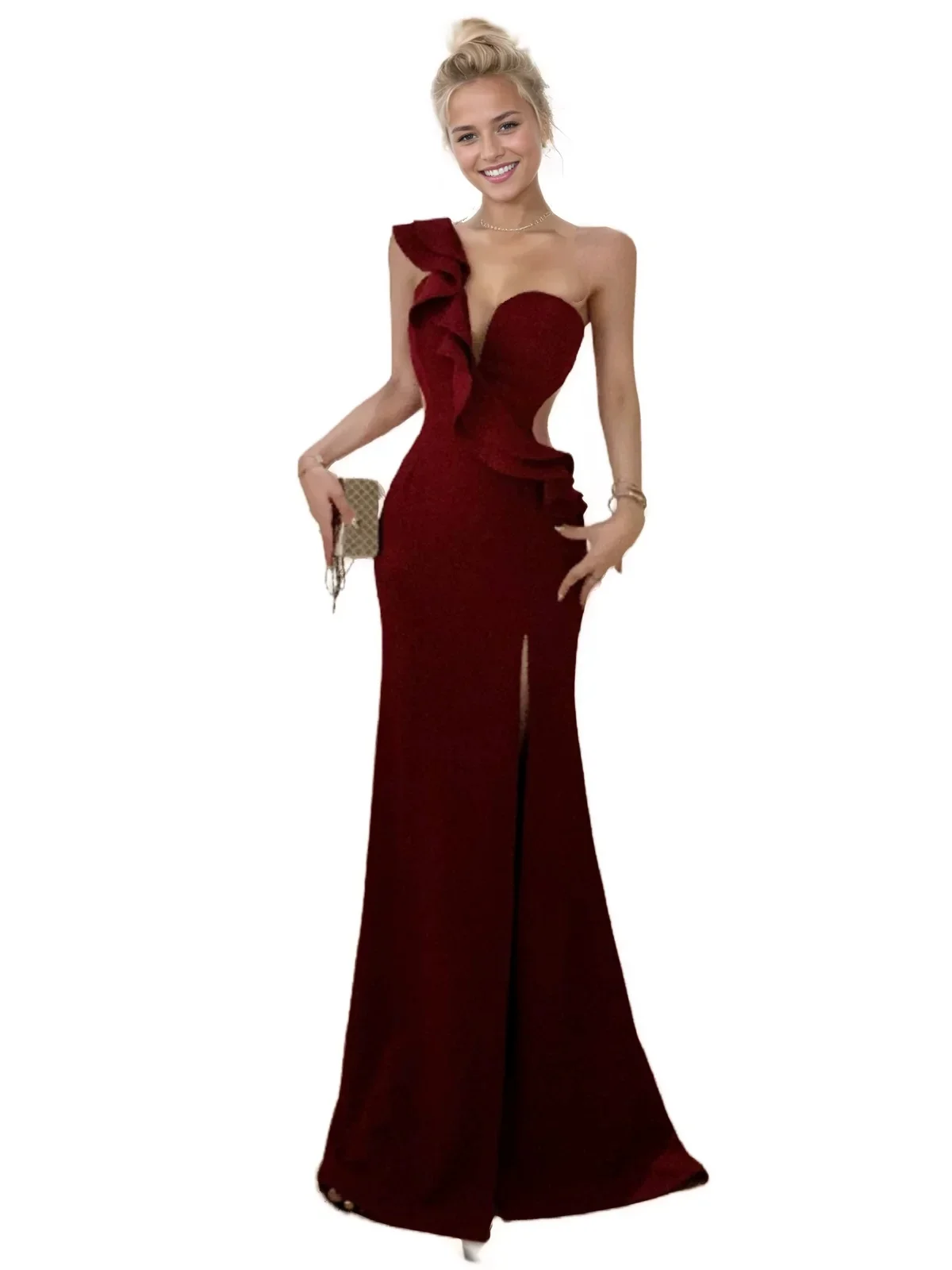 Red Black Long Dress Gown For Evening Cocktail Dinner Ball Party Wedding Sleeveless Elegant Retro 011
