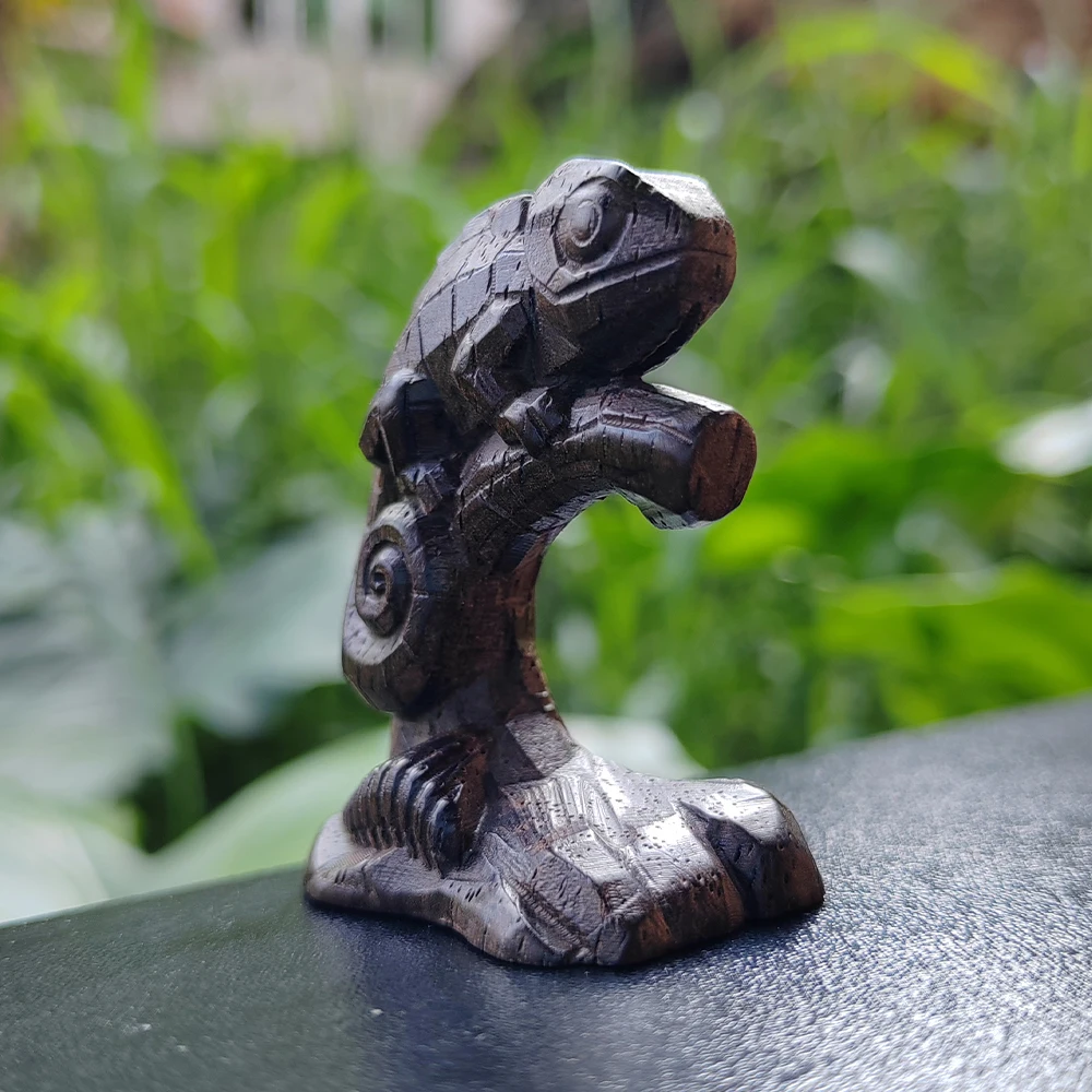 1.8 Inch Hand-Carved Wooden Chameleon Figurine Ornament, Ethnic Style, Suitable for Centerpiece Decoration, Men's Gift, Christmas Decoration, Party Decoration, Fireplace, Living Room, Holiday Decoration