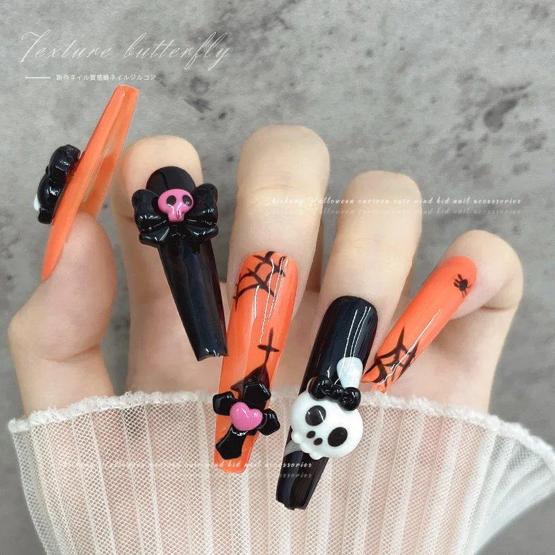 Mix 70pcs 14 Shapes Halloween nail art decoration Ghost Pumpkin Skull Cross Nail Charms DIY nail jewelry accessories supply