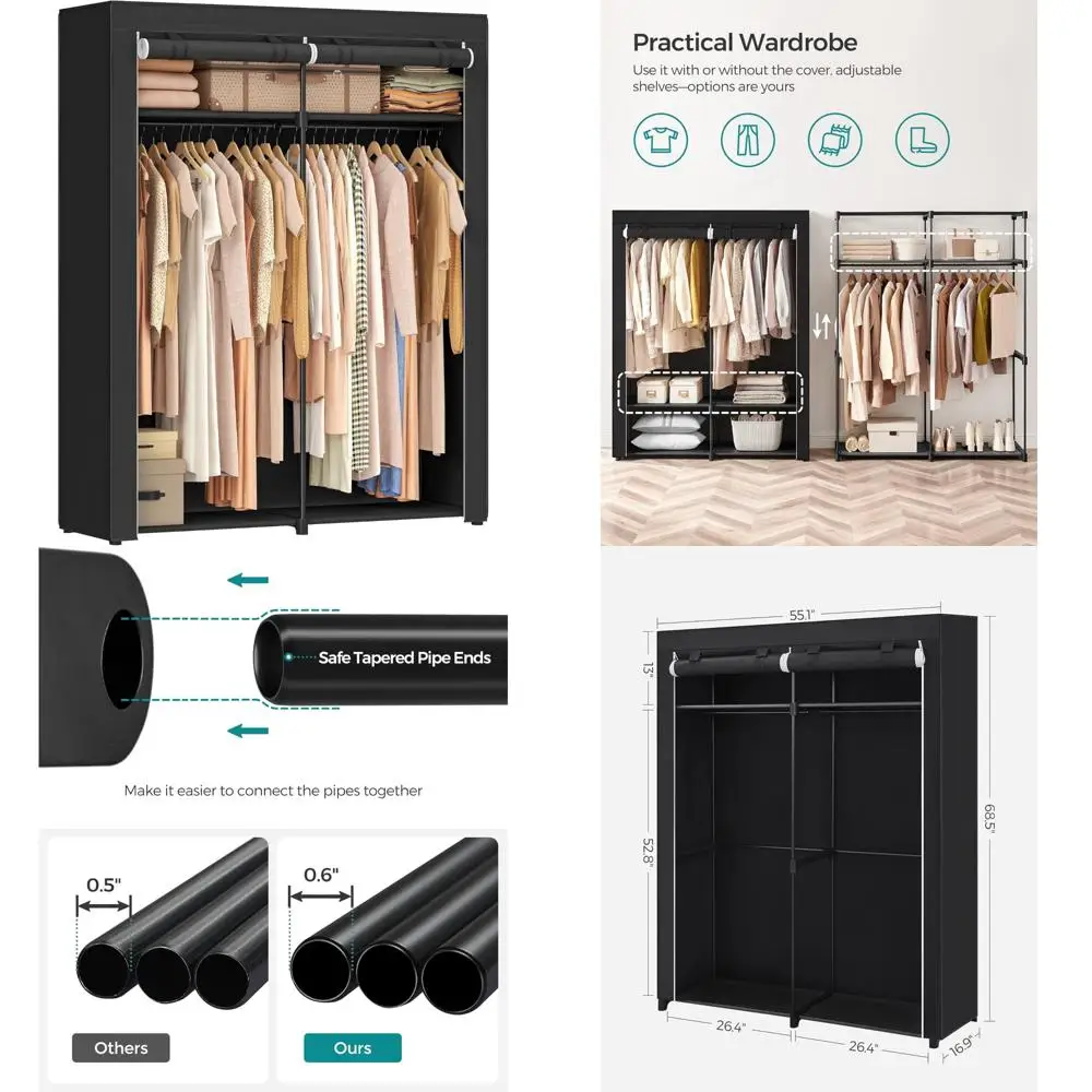 

bedroom portable closet organizer with fabric cover, 55.1" x 16.9"