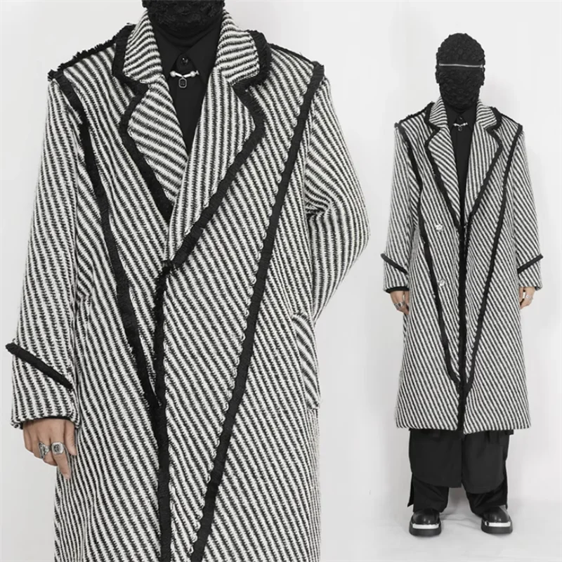 

Original men's woolen coat Long coat Korean high knit deconstructed winter thickened woolen coat