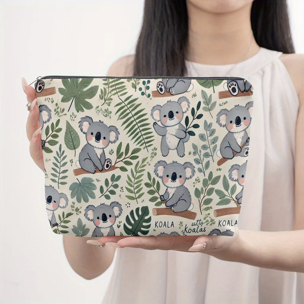 1 Piece of Cute Koala Natural-Style Makeup Bag - Multifunctional Zipper Pouch for Women, Perfect Travel Zipper Storage Bag, Fun Birthday Gift