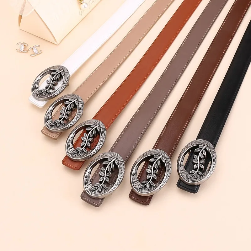 حزام جينز نسائي مزخرف متعدد الاستخدامات مع حزام جلد البقر الأصلي للنساء بإبزيم فضي غير لامع فاخر #3