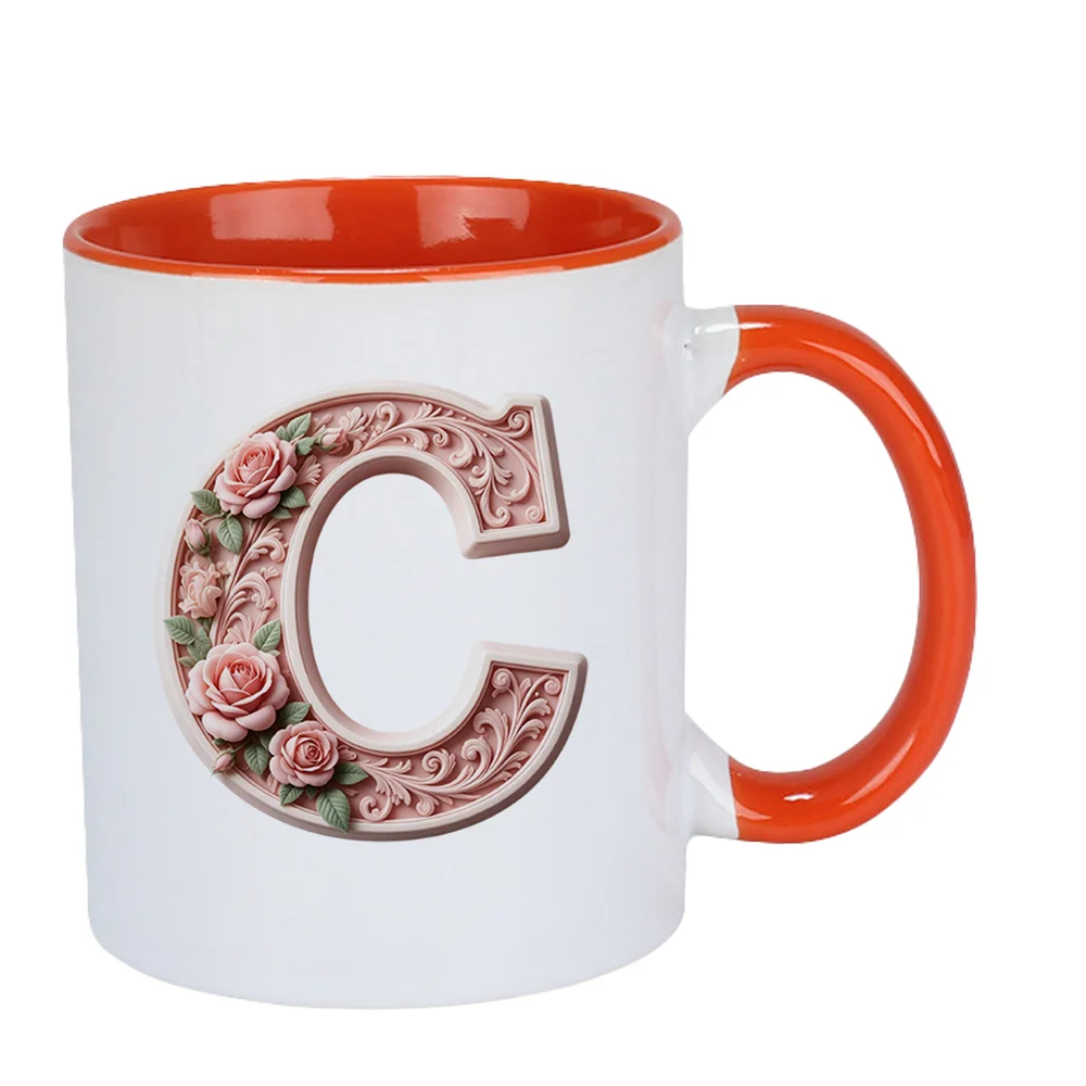 Pink Rose Carved Letter Design Ceramic Coffee Cup Perfect For Home Use Office Holiday Present Valentine's Day Birthday