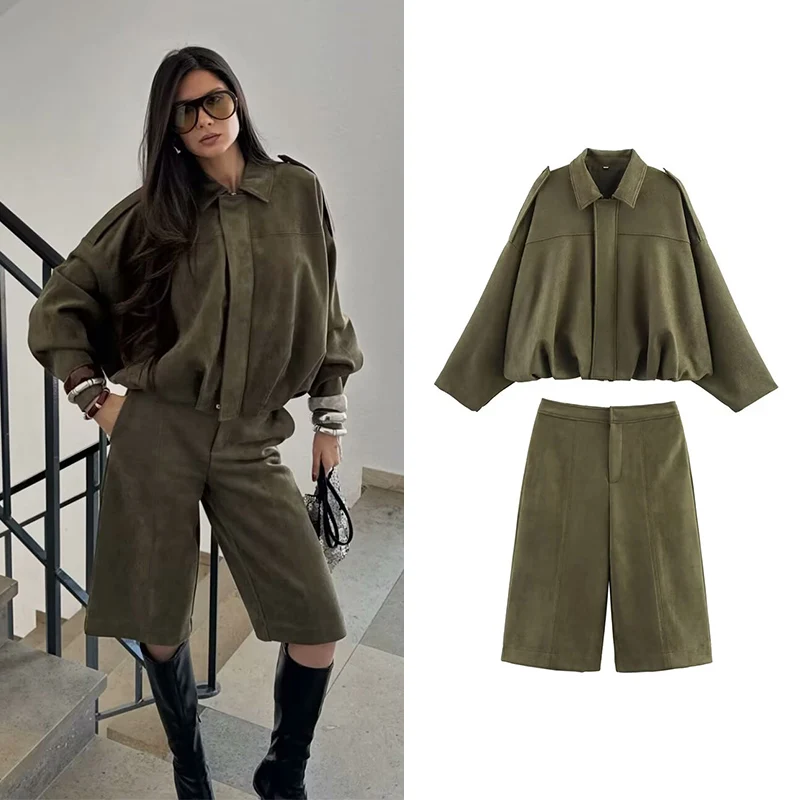 

Women High waisted Casual Shorts And Fashion Loose Long Sleeve Jackets Coats Female Two Piece Sets Women Outfit