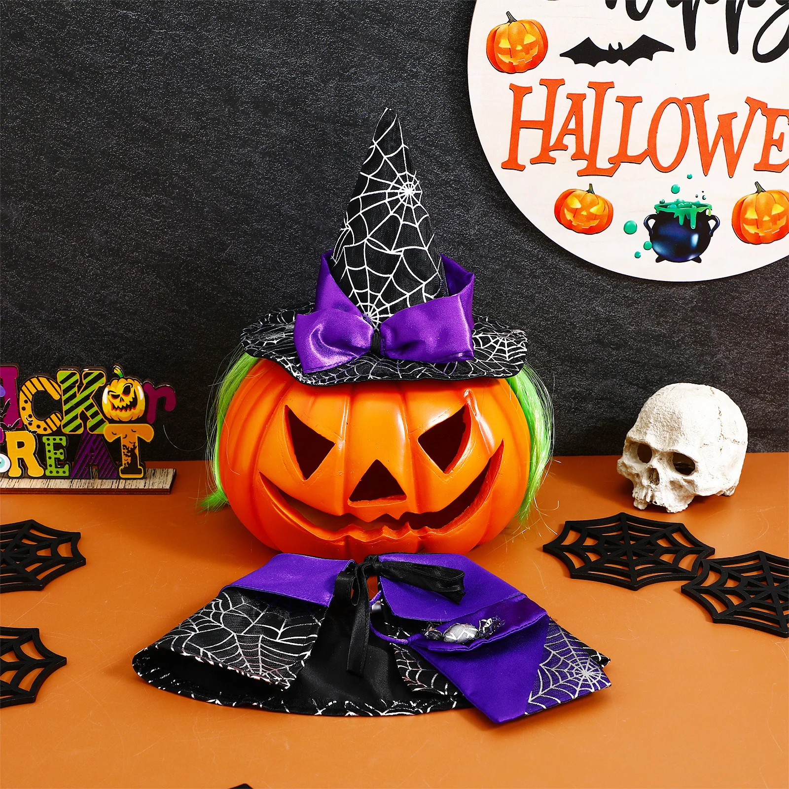 

1Set Halloween Cat Costume Cat Cloak Cone Hat Soft Satin Breathable Comfortable Pet Cape Halloween Costumes for Cats Dog