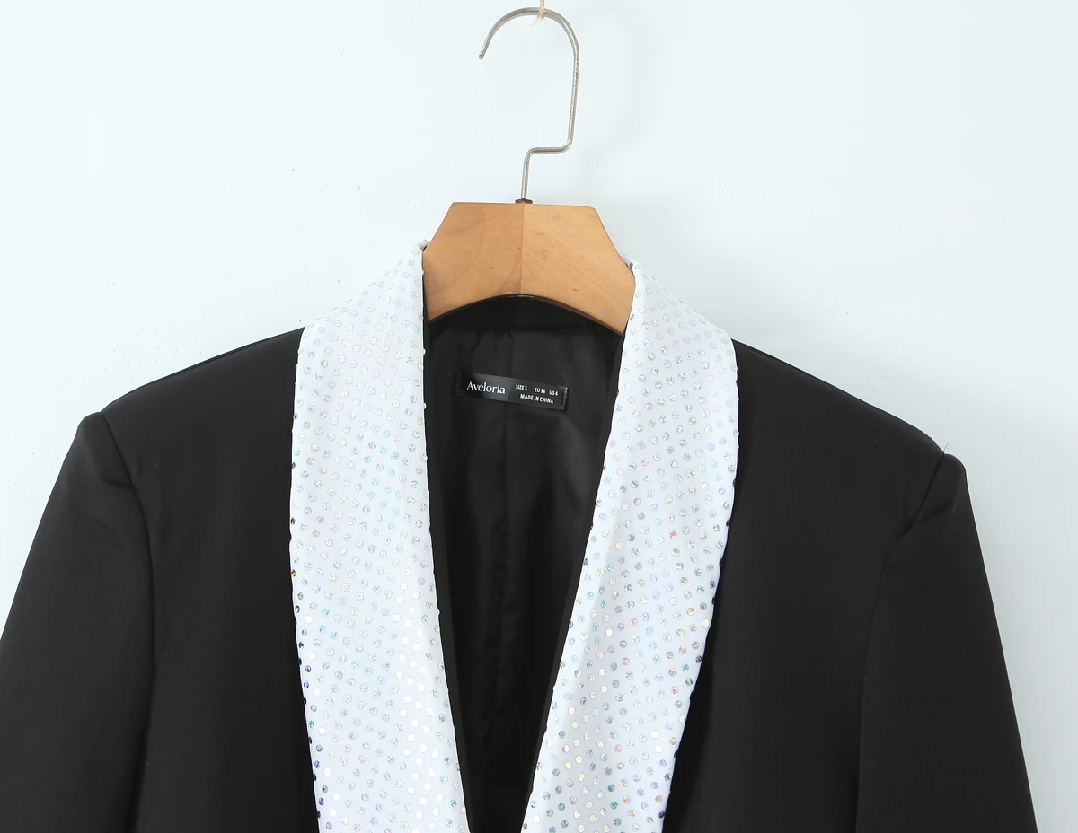 KONDALA Eleganter Damen-Dinner-Blazer mit Pailletten-Dekoration, weißer Ausschnitt, Blazer 2025, Frühling, Herbst, Mode, Dating, formeller Damen-Blazer