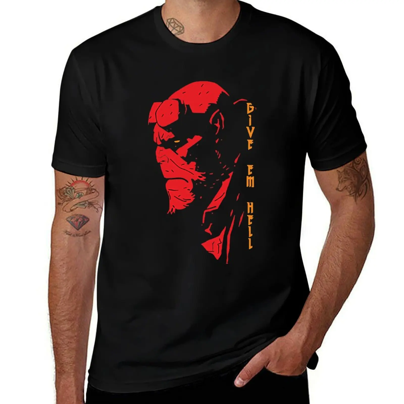 Hellboy - Give em Hell T-Shirt Street Art Print Tee Shirt T-Shirt